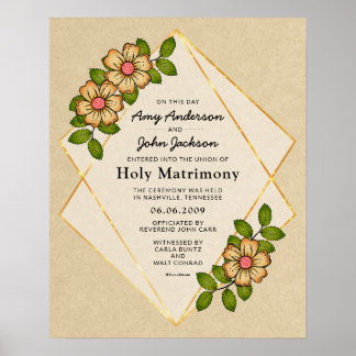 Poster Certificado Geométrico de Casamento Sagrado