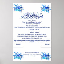 Certificado Islâmico de Nikah Aquarela Azul Real