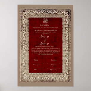 Poster Certificado islâmico Elegante Red e gold Nikkah