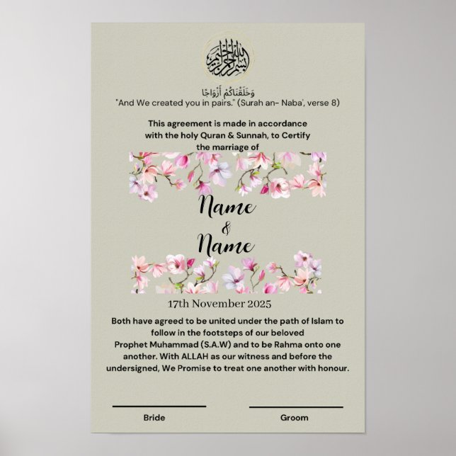 Poster Certificado Nikkah (Frente)