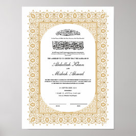 Poster Certificado Nikkah Dourado para Casamento Islâmico