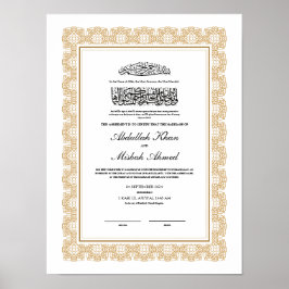Poster Certificado Nikkah Dourado para Casamento Islâmico