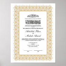 Certificado Nikkah Dourado para Casamento Islâmico