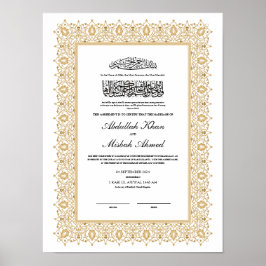 Poster Certificado Nikkah Dourado para Casamento Islâmico