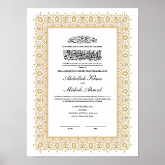 Poster Certificado Nikkah Dourado para Casamento Islâmico