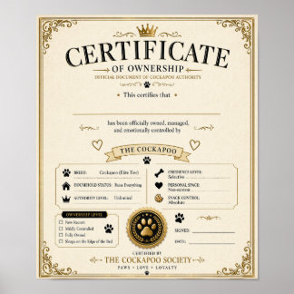 Poster Certificado Personalizado de Proprietário de Cocka