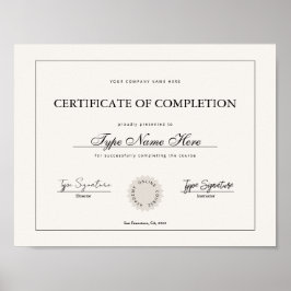 Poster Certificado simples de conclusão, diploma