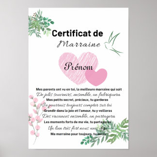 Poster Certificat de Marraine