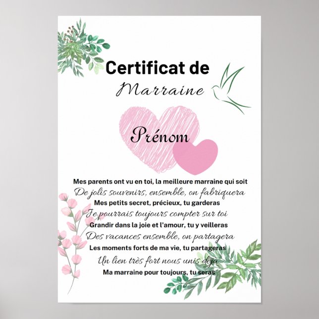 Poster Certificat de Marraine (Frente)
