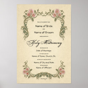 Póster Certificate Wedding-Marriage-(Ornamental Keepsake)