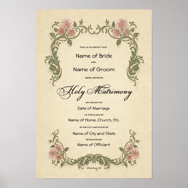 Póster Certificate Wedding-Marriage-(Ornamental Keepsake) (Frente)