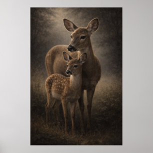 Poster Cerva e Filhote Arte de Vida Selvagem de Cervos