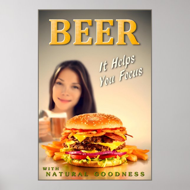 Poster CERVEJA Ajuda a Focar Cerveja Nova de Cheeseburger (Frente)