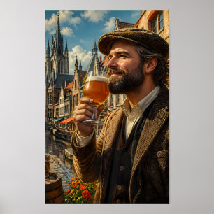 Poster Cerveja Dourada num Cartaz de Devaneio numa Cidade