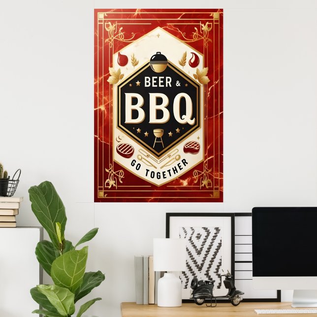 Poster Cerveja e CHURRASCO vão juntos (Escritório em casa)