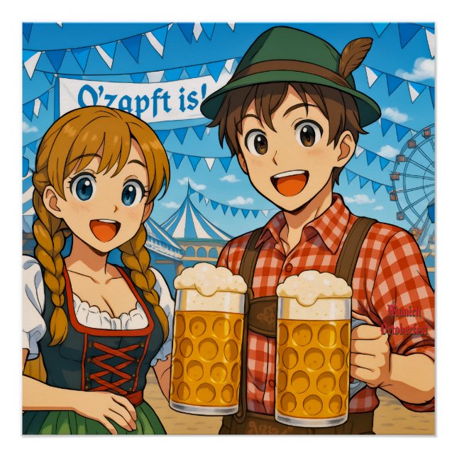 Póster Cerveja provando durante Oktoberfest em Munique, A (Frente)