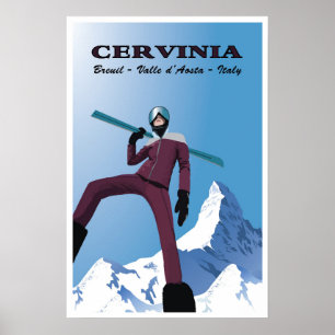 Poster Cervinia,Breuil,Valle d’Aosta,Itália,Ski