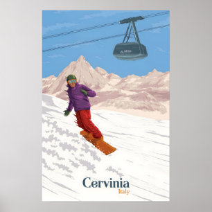Poster Cervinia Itália Cartaz de Viagens de Snowboard