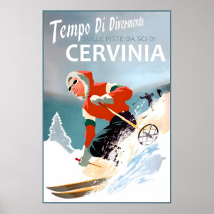 Poster Cervinia Itália Esqui Cartaz de Viagem Retro de In