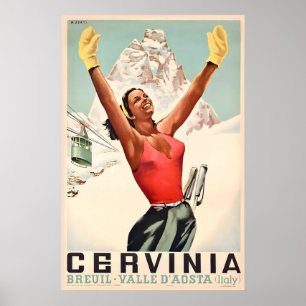 Poster Cervinia Matéria Cervina Matterhorn Itália Esqui M