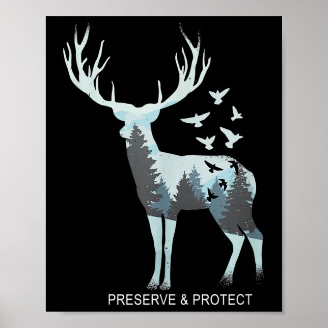Poster Cervo - Animal Florestal Natural - Preservar & Pro (Frente)