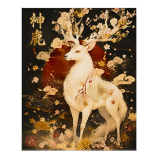 Póster Cervo Branco Celestial | Arte da Mitologia Japones