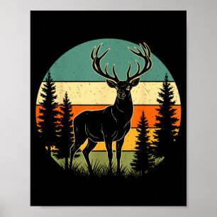 Poster Cervo Floresta Retro Ao Ar Livre Natureza Mulheres