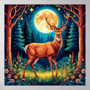 Poster Cervo Majestoso em uma Floresta Exuberante