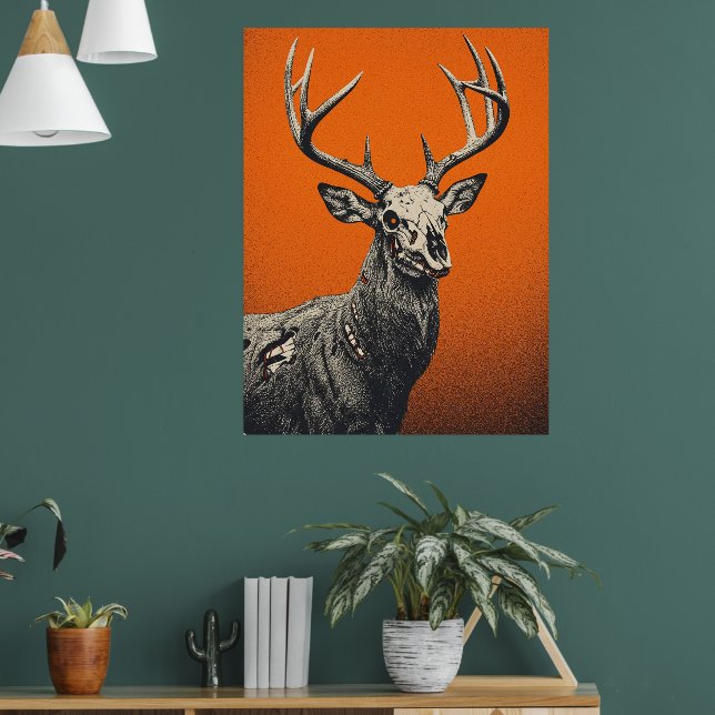 Poster Cervo Morto-Vivo em Fundo Laranja Ousado (Sala de Estar 1)