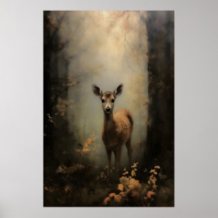 Poster Cervo na Floresta Dark Academia, Arte de Parede de