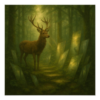 Póster Cervo no Caminho do Espelho da Floresta Encantada