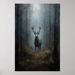 Poster Cervo Nos Bosques Dark Academia, Woodland Goth, Es