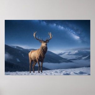 Poster Cervo Selvagem Majestoso Animal Em Uma Noite de Ga