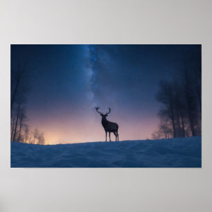 Poster Cervo Selvagem Majestoso Animal Em Uma Noite de Ga