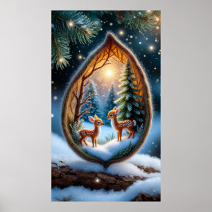Poster 🦌 Cervos Mágicos na Cena da Lágrima de Neve ❄️🌟�