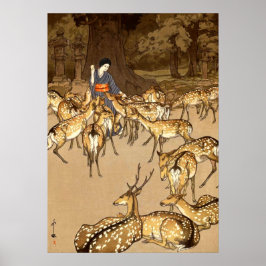 Poster Cervos no Santuário Kasuga Yoshida Hiroshi 1928