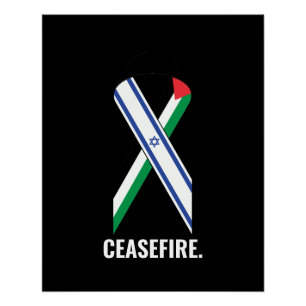 Póster Cessar-fogo bandeira de Israel e Palestina faixa p