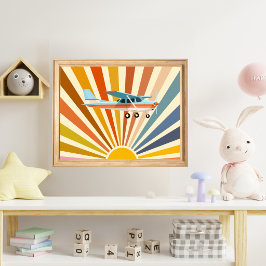 Poster Cessna Airplane Vintage Retro Sunset Colorful