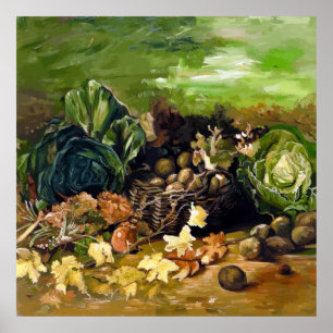 Poster Cesta de Batatas de Van Gogh, Folhas, Legumes 