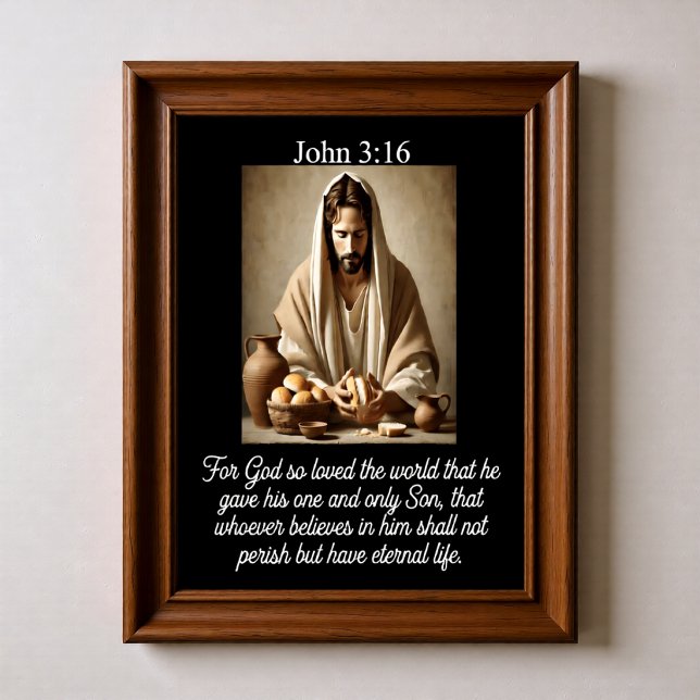 Poster Cesta de Comunhão Jesus Partindo o Pão João 3:16 (Criador carregado)