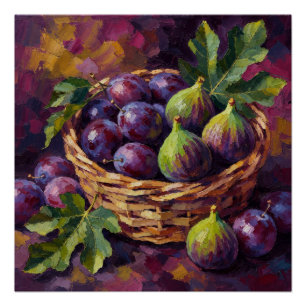 Póster Cesta de Figos e Ameixas Pintura a Óleo Arte