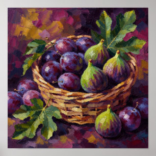 Poster Cesta de Figos e Ameixas Pintura a Óleo Arte