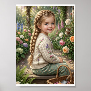 Poster Cesta De Flores De Menina Floresta Primavera Natur