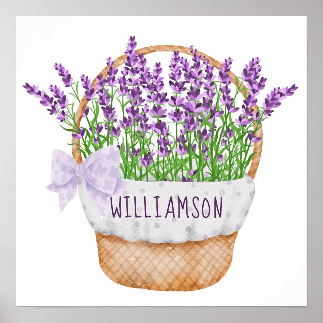 Poster Cesta de Lavanda Floral Roxa Verde Personalizada (Frente)