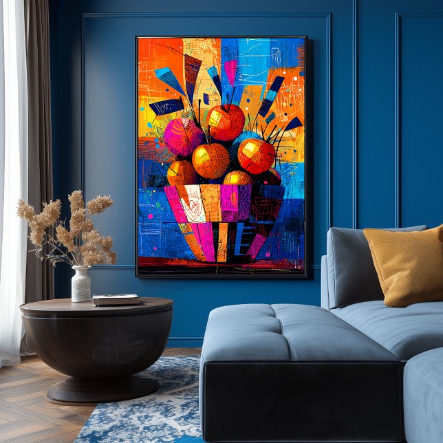 Poster Cesta de Maçãs em Vida Estática Cubista Vibrante (Criador carregado)