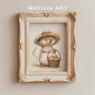 Poster Cesto de Cogumelos deouriço Fantasioso Animal da F