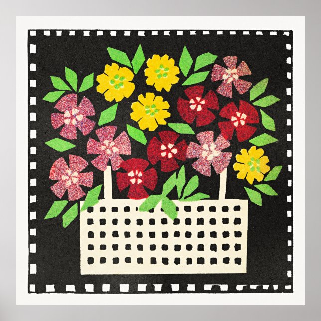 Poster Cesto de Flores, vermelho e amarelo, (Frente)