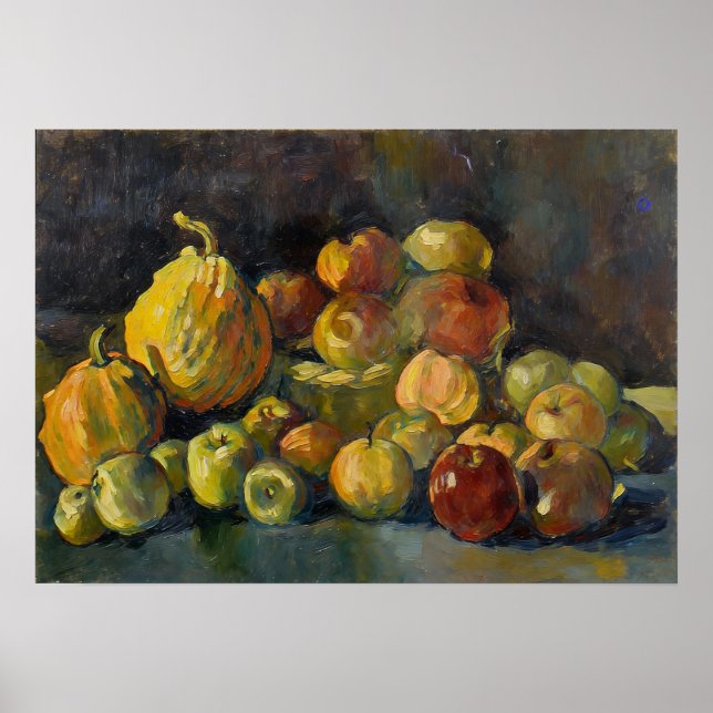 Poster Cesto de Maçãs e Duas Abóboras de Van Gogh (Frente)