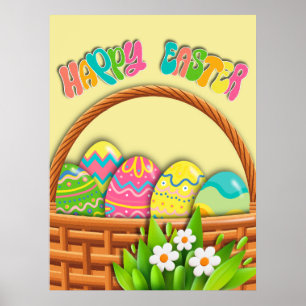 Poster Cesto de Ovos de Páscoa coloridos   FELZ PASCOA