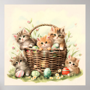 Poster Cesto de Páscoa do gatinho primavera